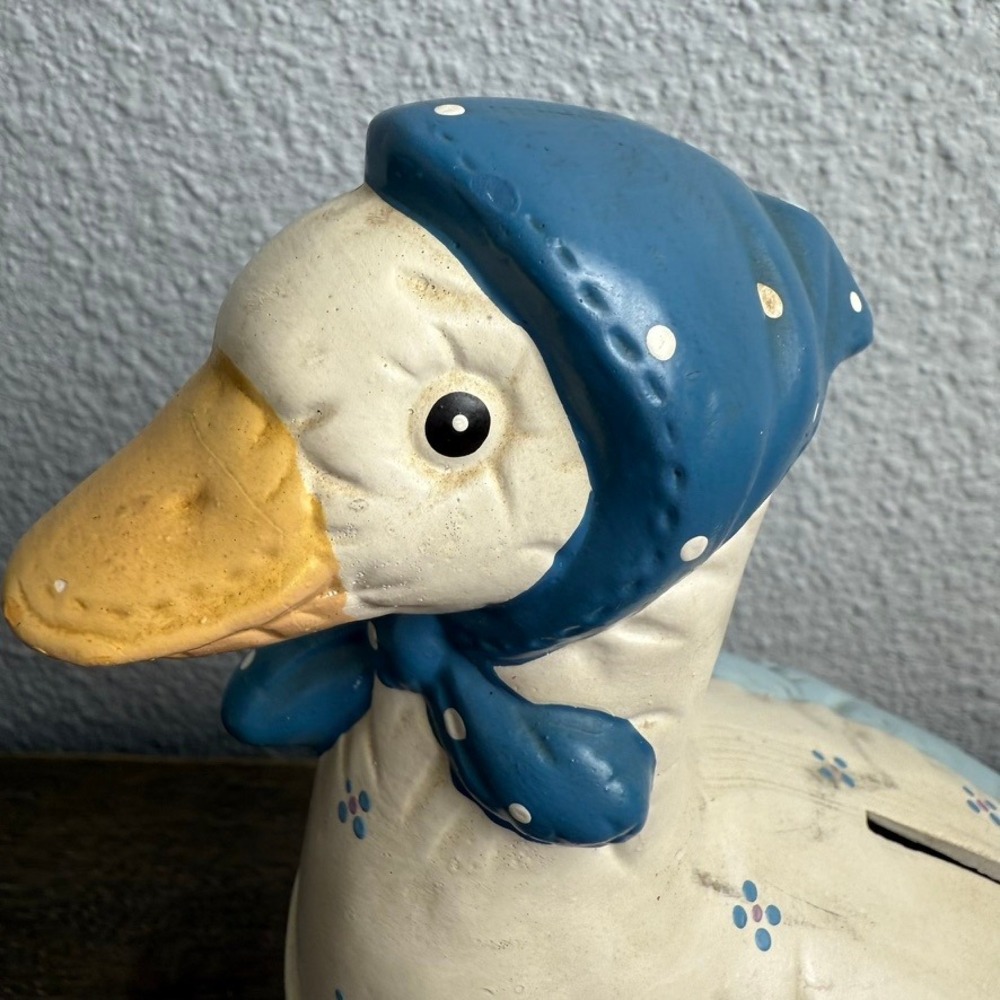 Vintage Country Goose Coin Bank Blue Bonnet Farmhouse Cottagecore Decor 8" - Picture 7 of 11